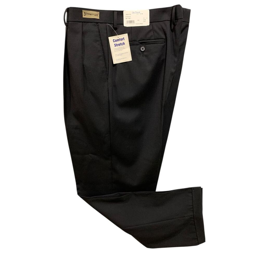 37R Paul Frederick Black Pleated Dress Pants Mens Wool Stretch Hemmed New